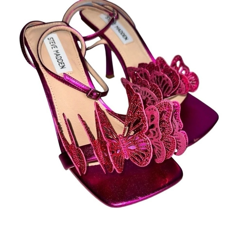 Steve Madden Size 8.5 Azariah Hot Pink 3D Butterfly Ankle Strap Stiletto Sandals